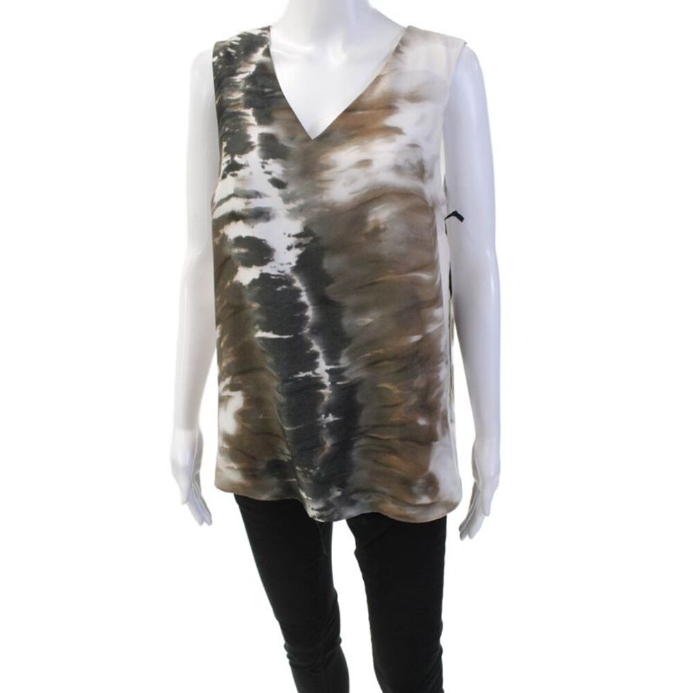 Iris Setlakwe Womens Satin Sleevless V-Neck Abstract Print Blouse Brown Size 10